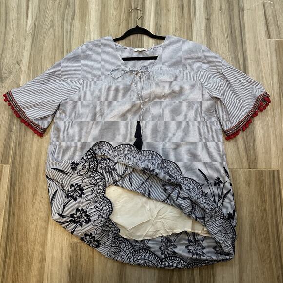 Skies Are Blue Dress Size 1X Embroidered Shift Boho Floral Lined Travel Coastal - Picture 3 of 10